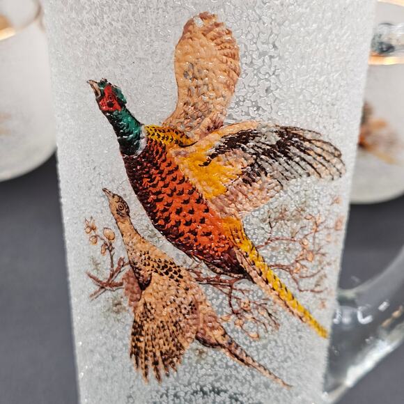 Vintage Pebble Rock Martini Pitcher Set Pheasant Gold Rim 6 Glasses Stirrer 50s - Picture 5 of 9